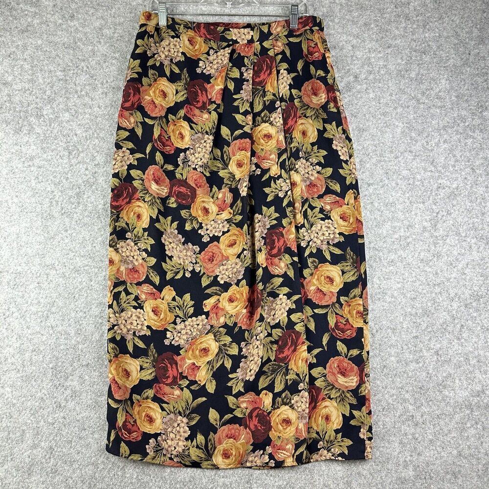Vintage Susan Bristol Maxi Skirt Women 14 Floral Wrap Pleated Victorian Cottage*